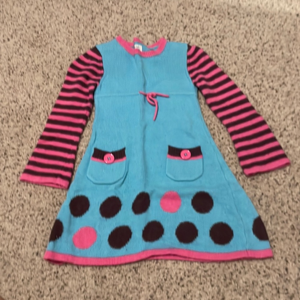 Blue and pink kids knit dress